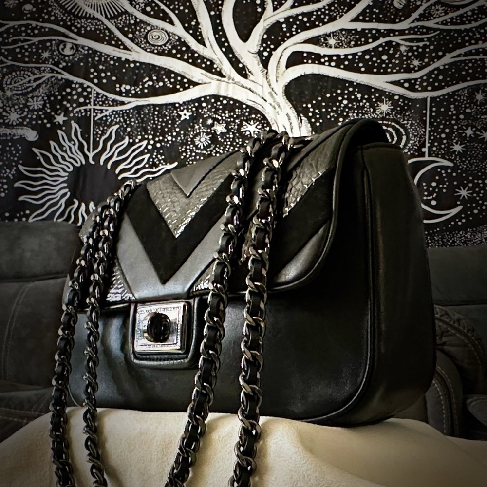 Y2K Karl Lagerfeld Black Chevron Chain Shoulder Bag ❌60% OFF SALE❌ make offer - Picture 10 of 13